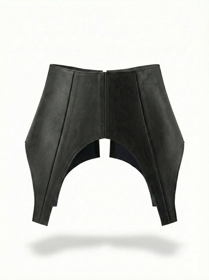 Black Leather Peplum Basque Belt – Structured Waist Corset Belt