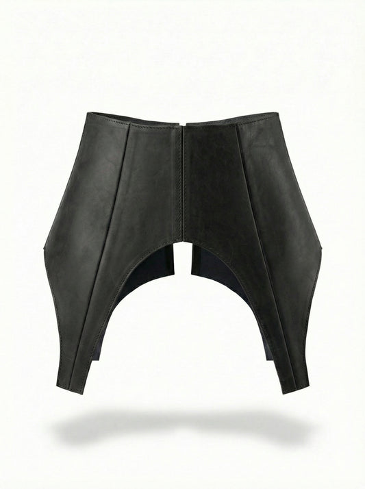 Black Leather Peplum Basque Belt – Structured Waist Corset Belt