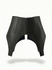 Black Leather Peplum Basque Belt – Structured Waist Corset Belt