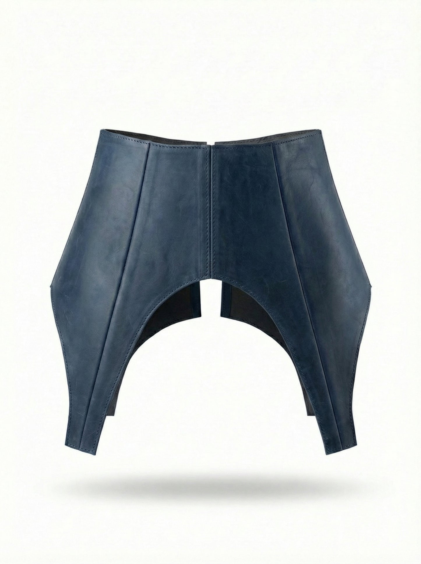 Blue Leather Peplum Basque Belt – Structured Waist Corset Belt