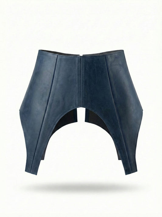 Blue Leather Peplum Basque Belt – Structured Waist Corset Belt