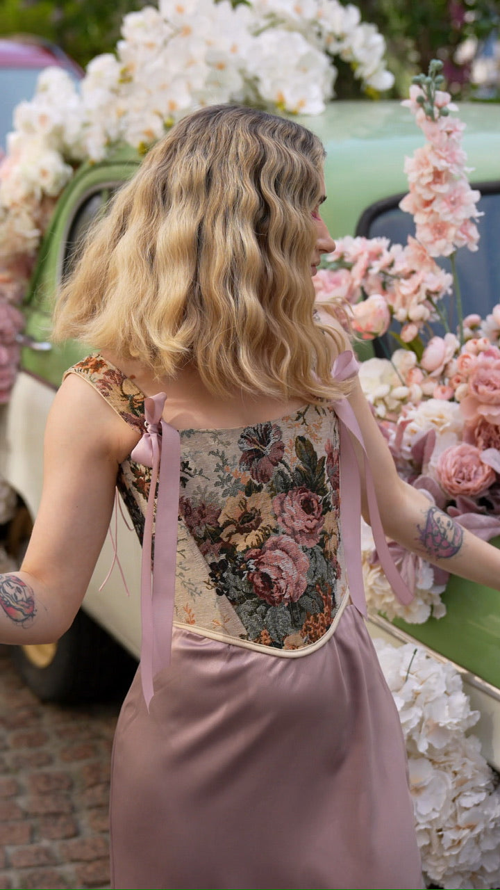 Reversible Pink Flowers Renaissance Corset – Boned Jacquard Top