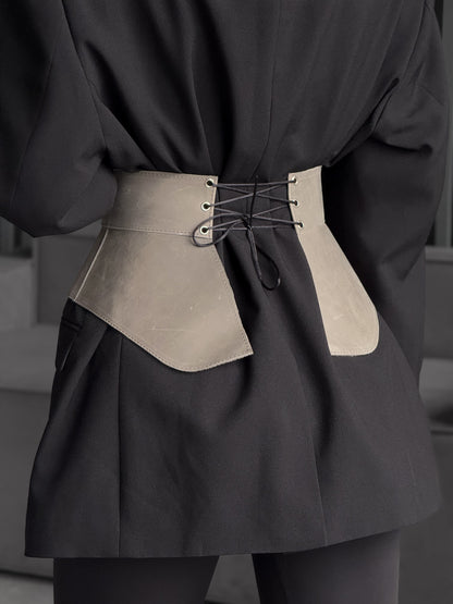 Gray Leather Peplum Waist Belt – Architectural Basque Corset
