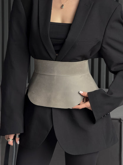 Gray Leather Peplum Waist Belt – Architectural Basque Corset