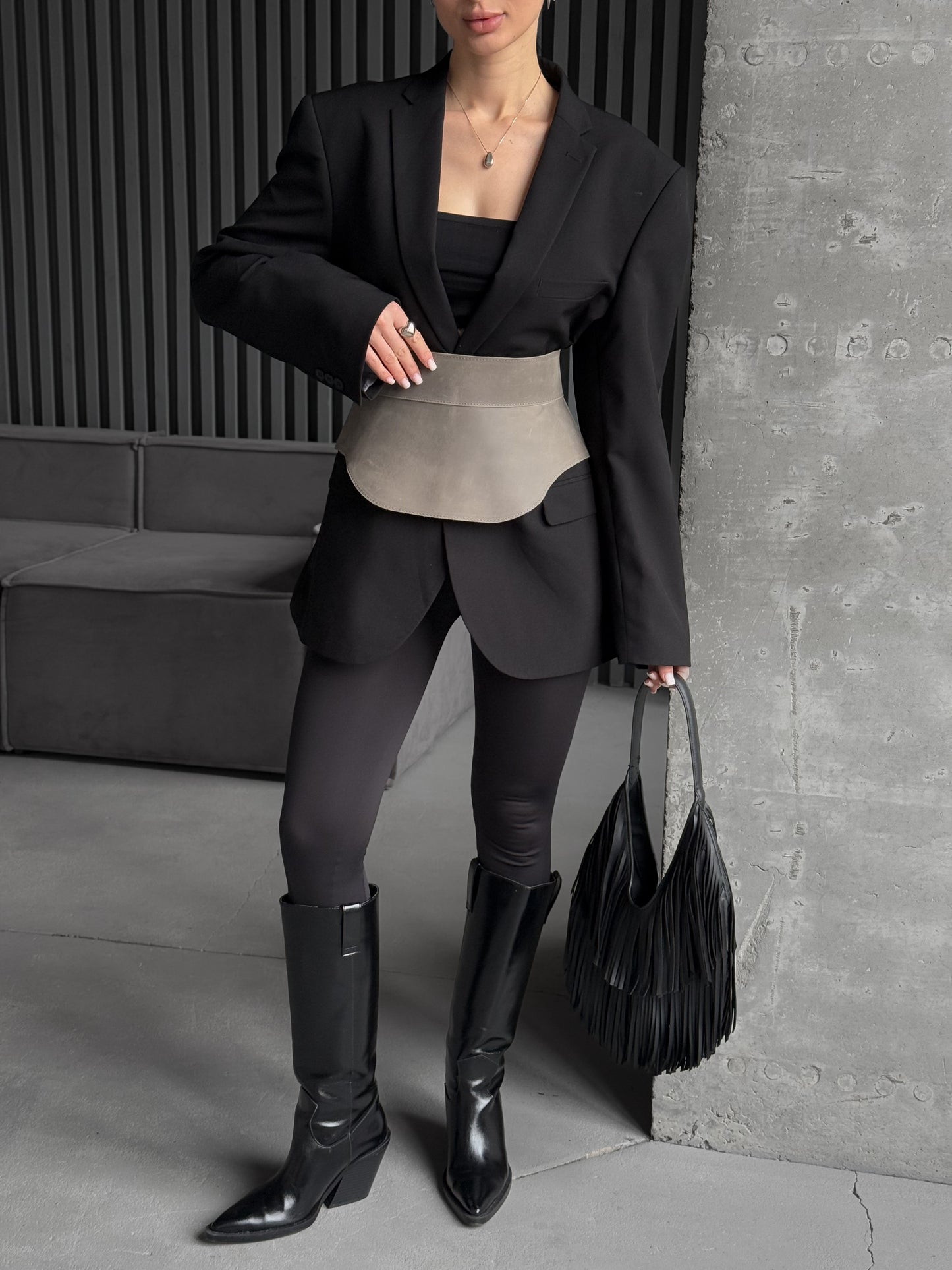 Gray Leather Peplum Waist Belt – Architectural Basque Corset