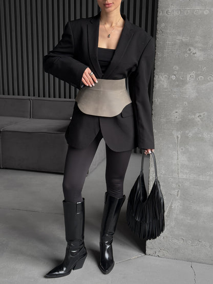 Gray Leather Peplum Waist Belt – Architectural Basque Corset