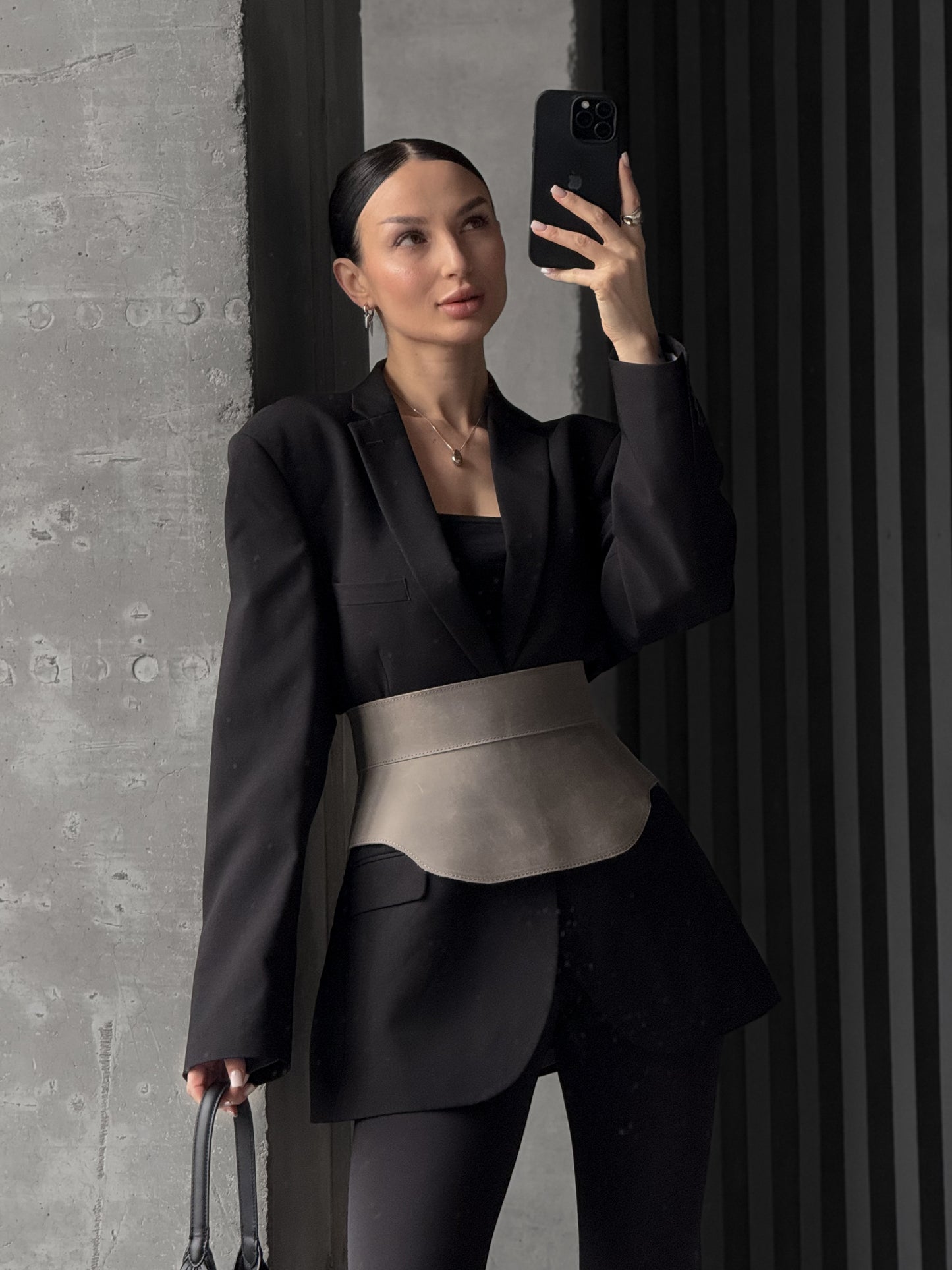 Gray Leather Peplum Waist Belt – Architectural Basque Corset