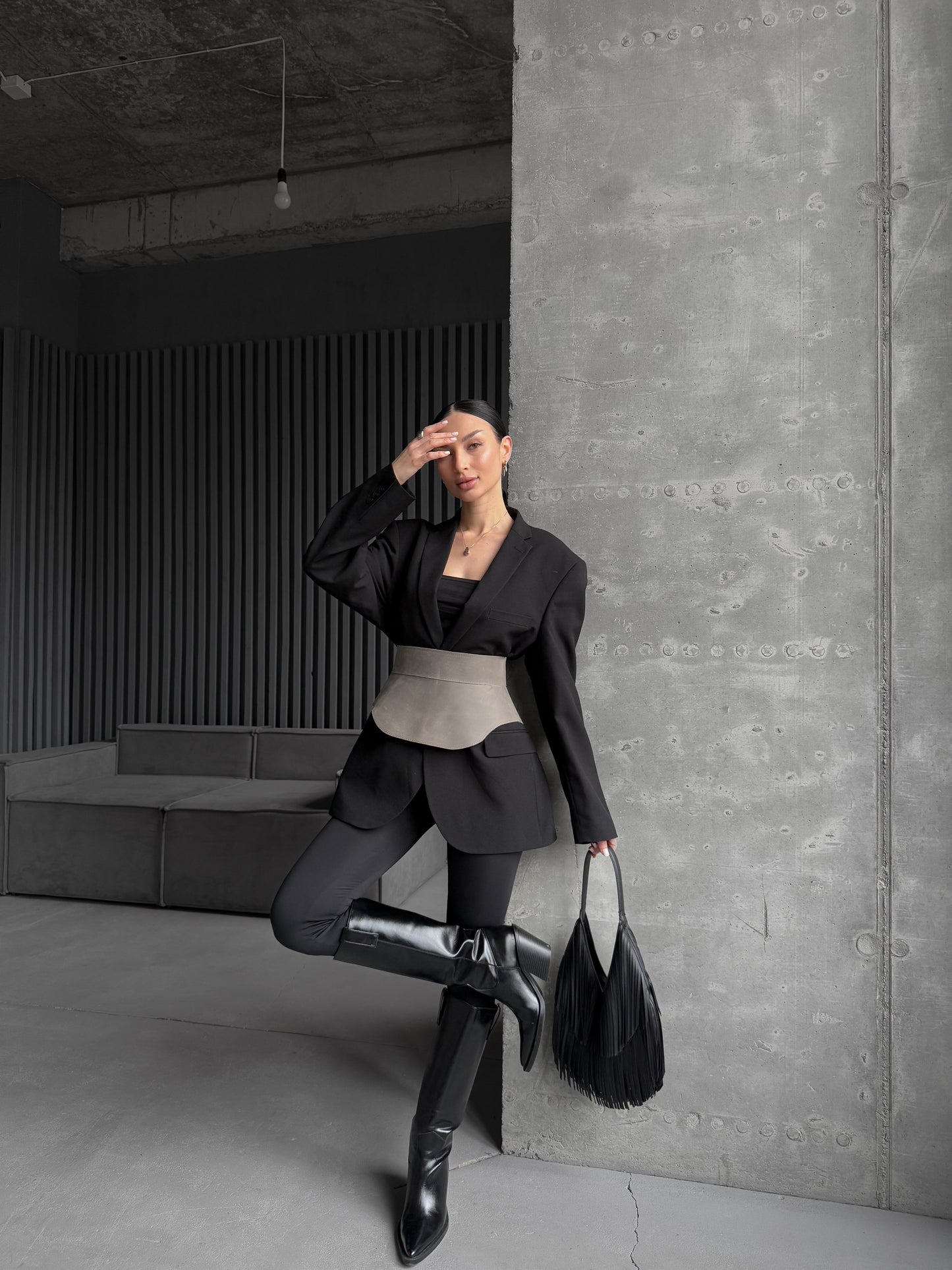 Gray Leather Peplum Waist Belt – Architectural Basque Corset