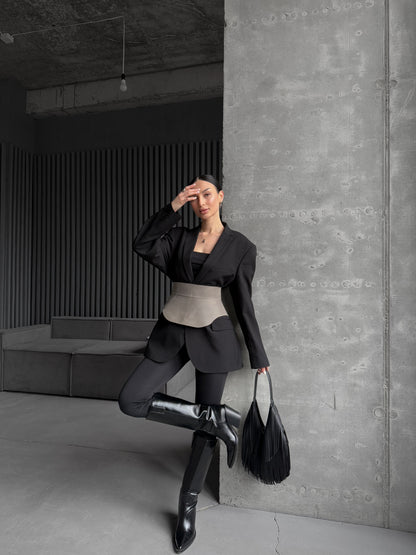 Gray Leather Peplum Waist Belt – Architectural Basque Corset