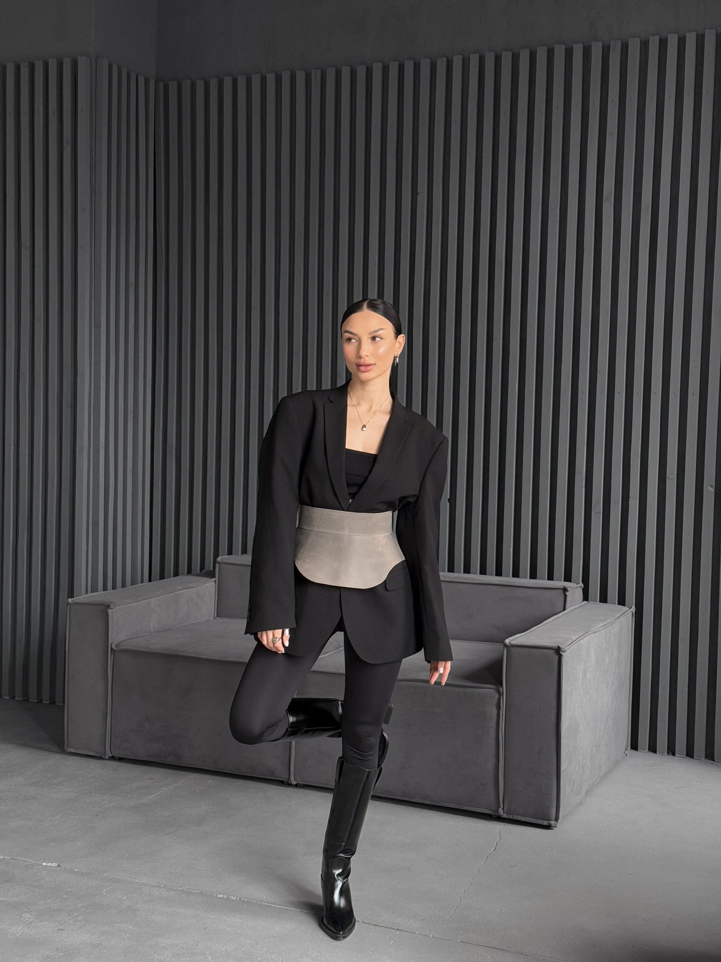 Gray Leather Peplum Waist Belt – Architectural Basque Corset