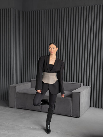 Gray Leather Peplum Waist Belt – Architectural Basque Corset