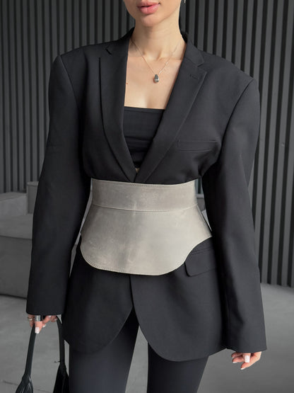 Gray Leather Peplum Waist Belt – Architectural Basque Corset