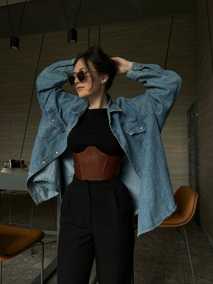 Cognac Underbust Leather Corset – Structured Waist Shaping Belt