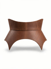 Cognac leather basque belt, sculpted waist peplum belt