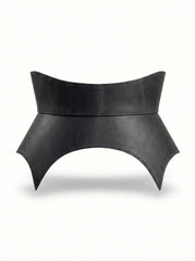 Black leather basque belt, sculpted waist peplum belt