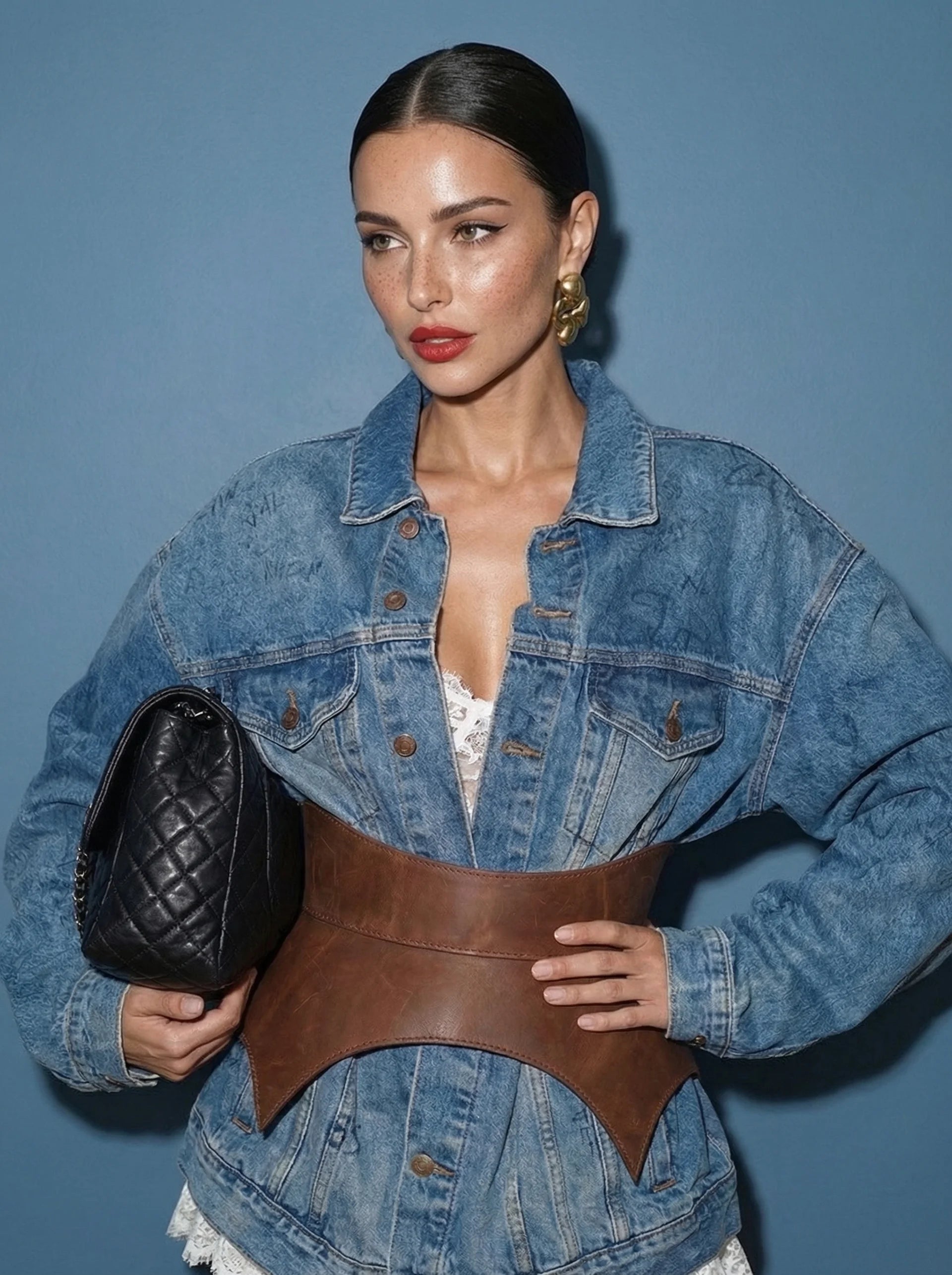 cognac leather basque belt cutout peplum waist belt structured waist belt brown leather belt sculpted waist belt statement outfit styling modern fashion belt
