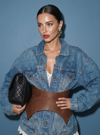 cognac leather basque belt cutout peplum waist belt structured waist belt brown leather belt sculpted waist belt statement outfit styling modern fashion belt
