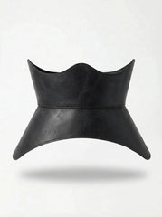 Black leather corset belt outfit, peplum waist cincher styling