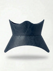 Blue leather corset belt outfit, peplum waist cincher styling