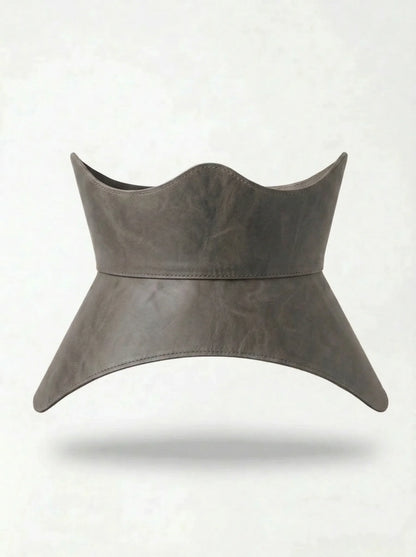 grey leather peplum corset belt structured waist cincher grey corset belt basque style waist belt minimalist outfit styling corset outfit idea neutral fashion look structured waist belt
