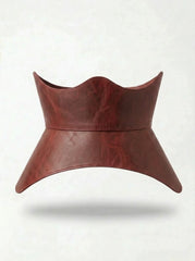 Red leather corset belt outfit, peplum waist cincher styling