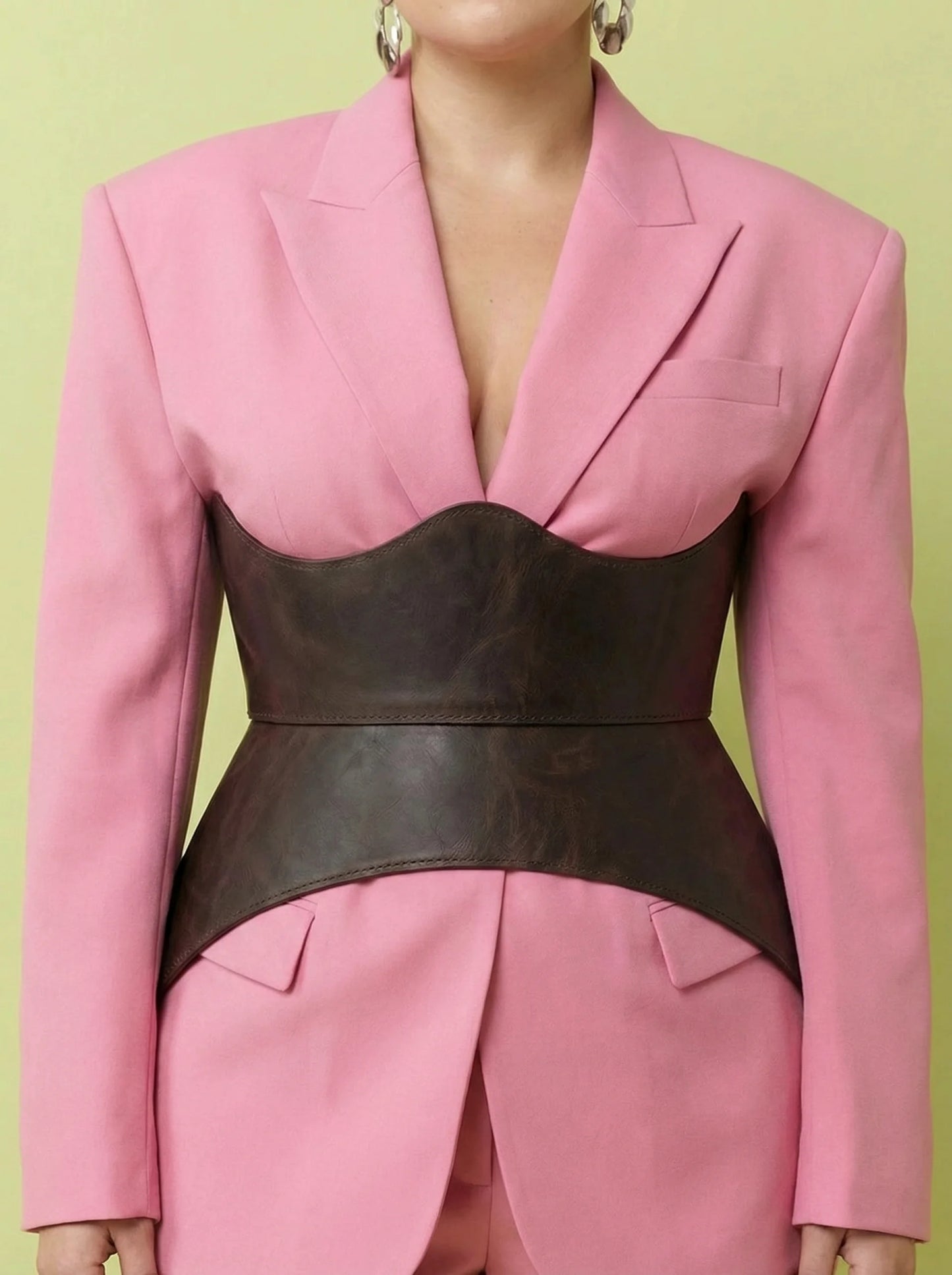 Brown leather corset belt, peplum waist cincher