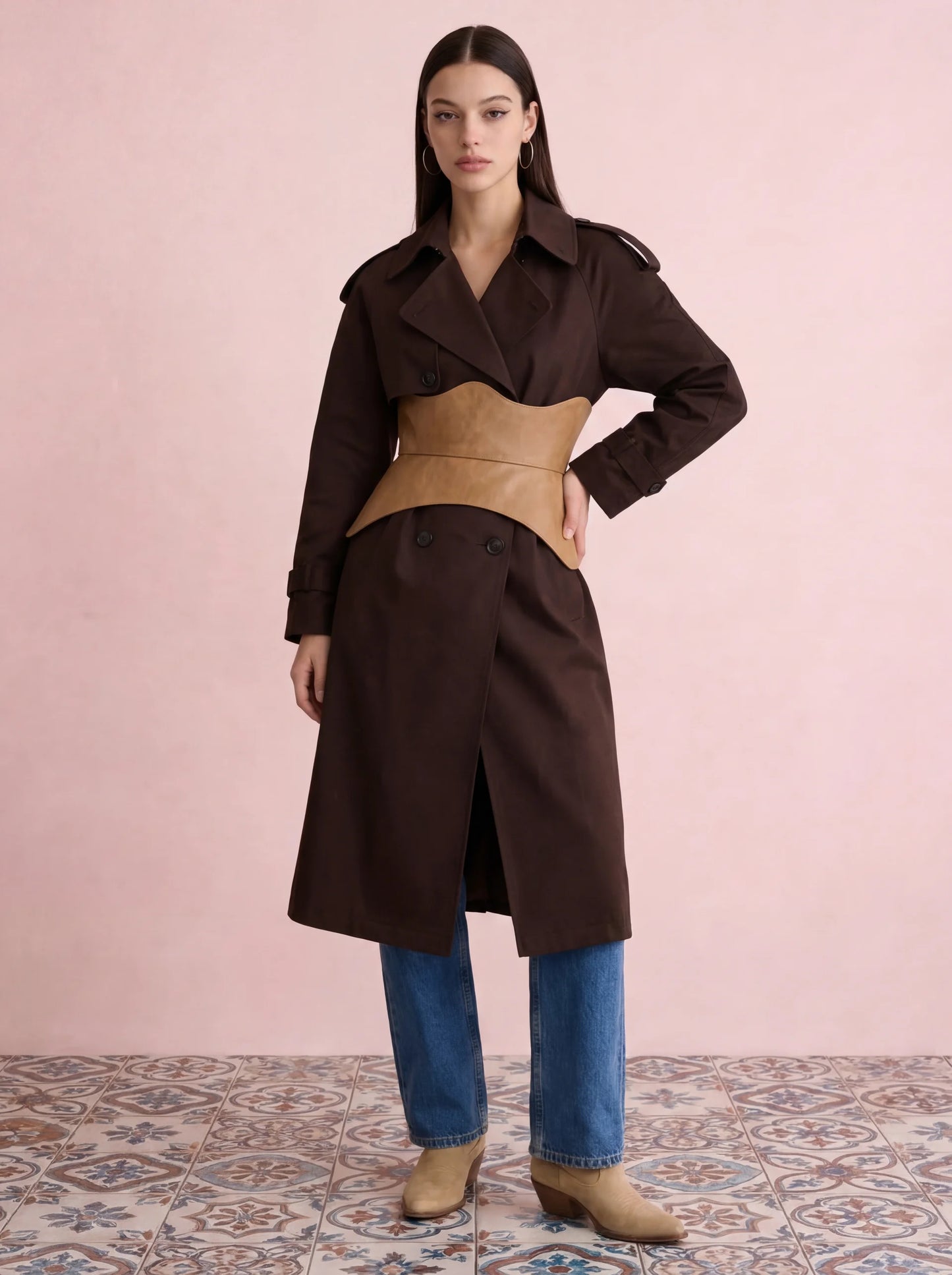 beige corset belt leather peplum waist cincher structured basque belt neutral outfit corset styling minimal wardrobe outfit feminine waist belt look