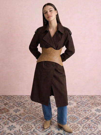 beige corset belt leather peplum waist cincher structured basque belt neutral outfit corset styling minimal wardrobe outfit feminine waist belt look