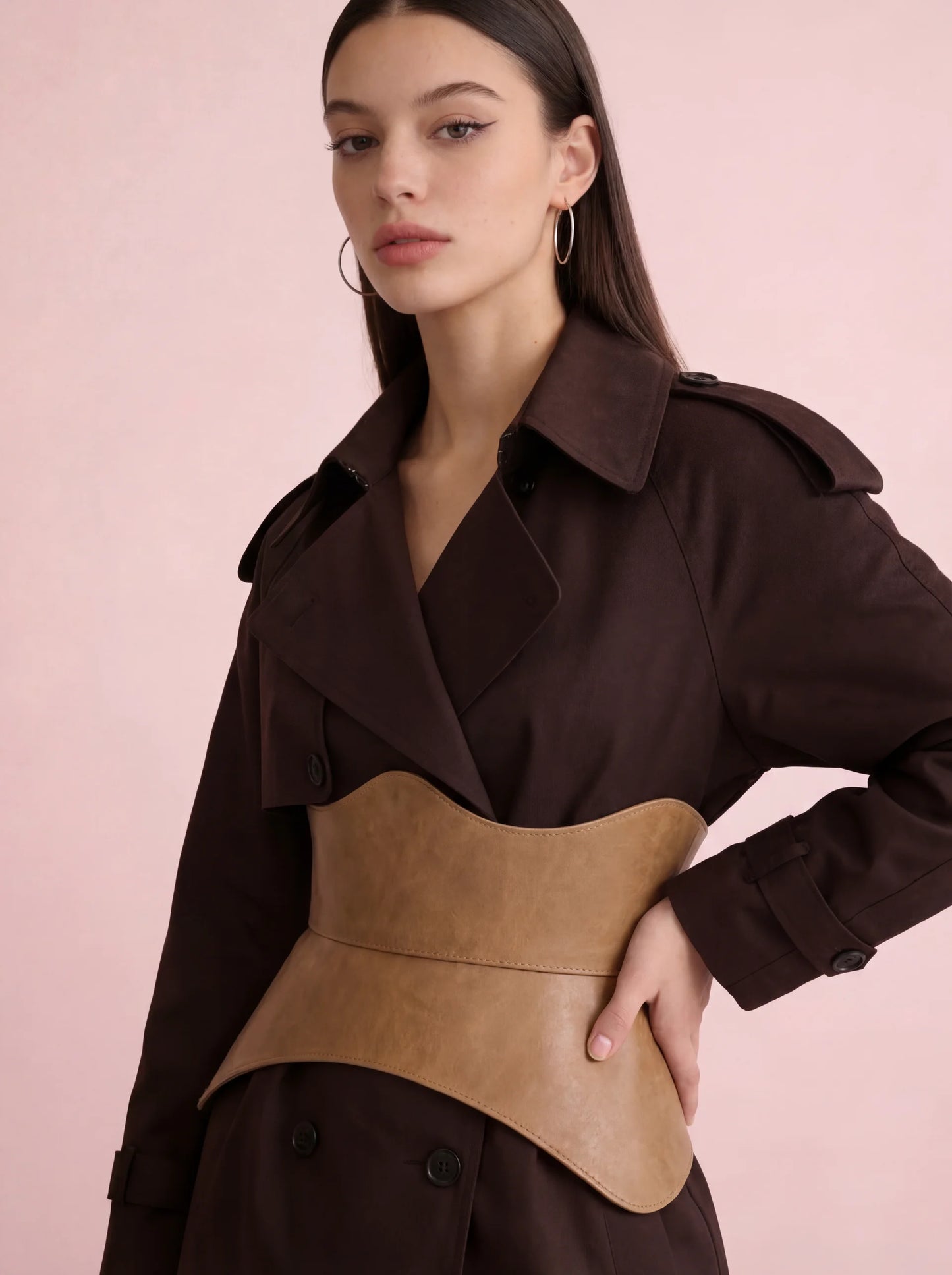 neutral beige leather corset belt peplum basque waist cincher elegant outfit styling renaissance inspired corset belt soft aesthetic fashion look
