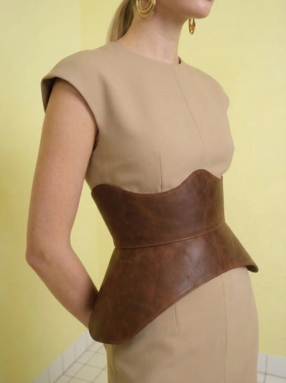cognac leather peplum corset belt structured waist cincher brown corset belt basque style waist belt renaissance corset outfit fall outfit aesthetic leather waist belt corset outfit idea feminine structured belt

