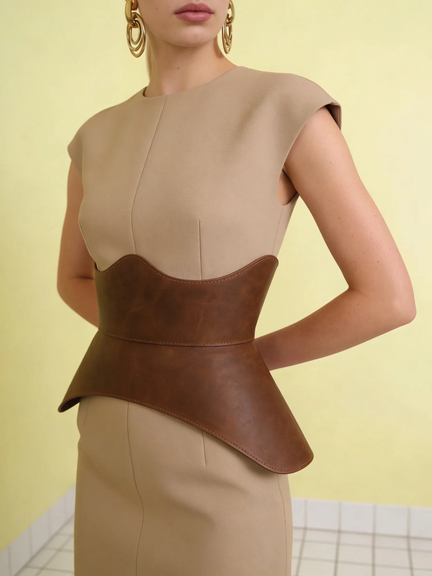 cognac leather peplum corset belt structured waist cincher brown corset belt basque style waist belt renaissance corset outfit fall outfit aesthetic leather waist belt corset outfit idea feminine structured belt
