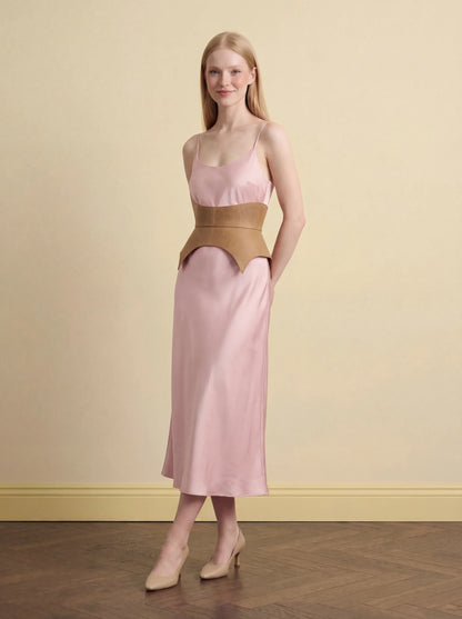 beige leather basque belt cutout peplum waist belt structured waist belt neutral leather belt minimalist outfit styling statement waist belt modern fashion