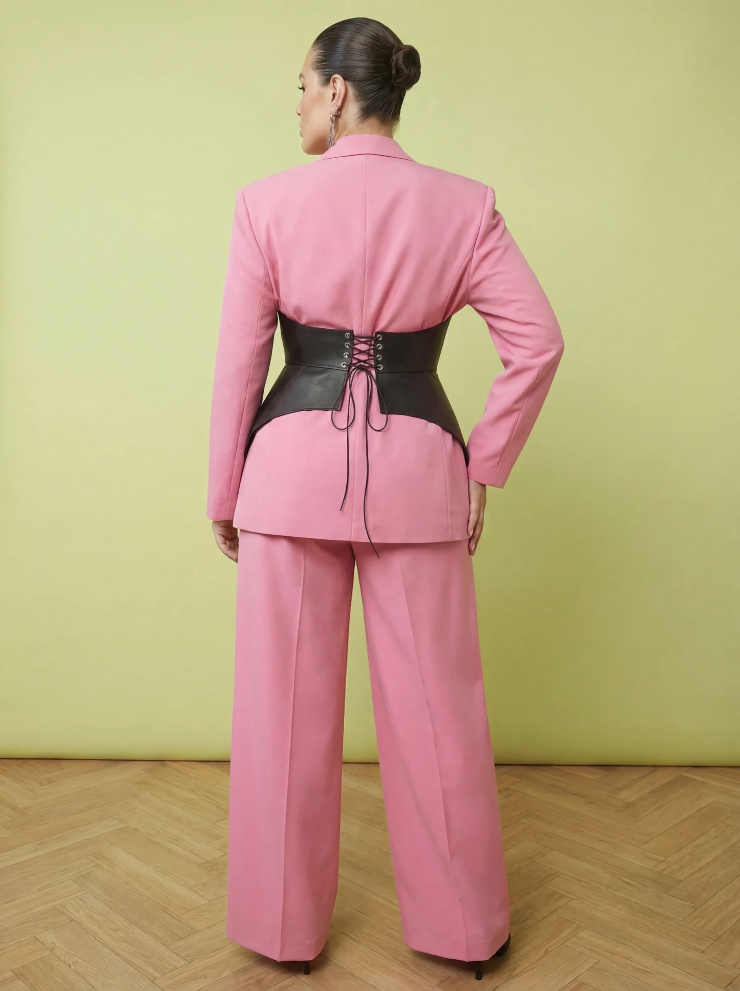 Brown leather corset belt, peplum waist cincher