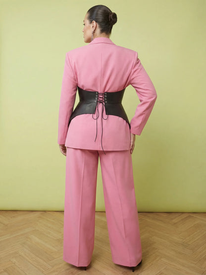 Brown leather corset belt, peplum waist cincher