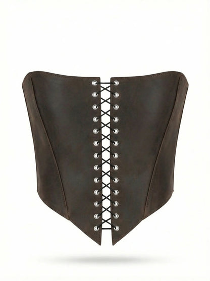 Brown Leather corset top, overbust corset for rave outfit
