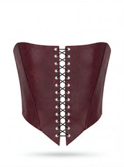 Burgundy Leather corset top, overbust corset for rave outfit