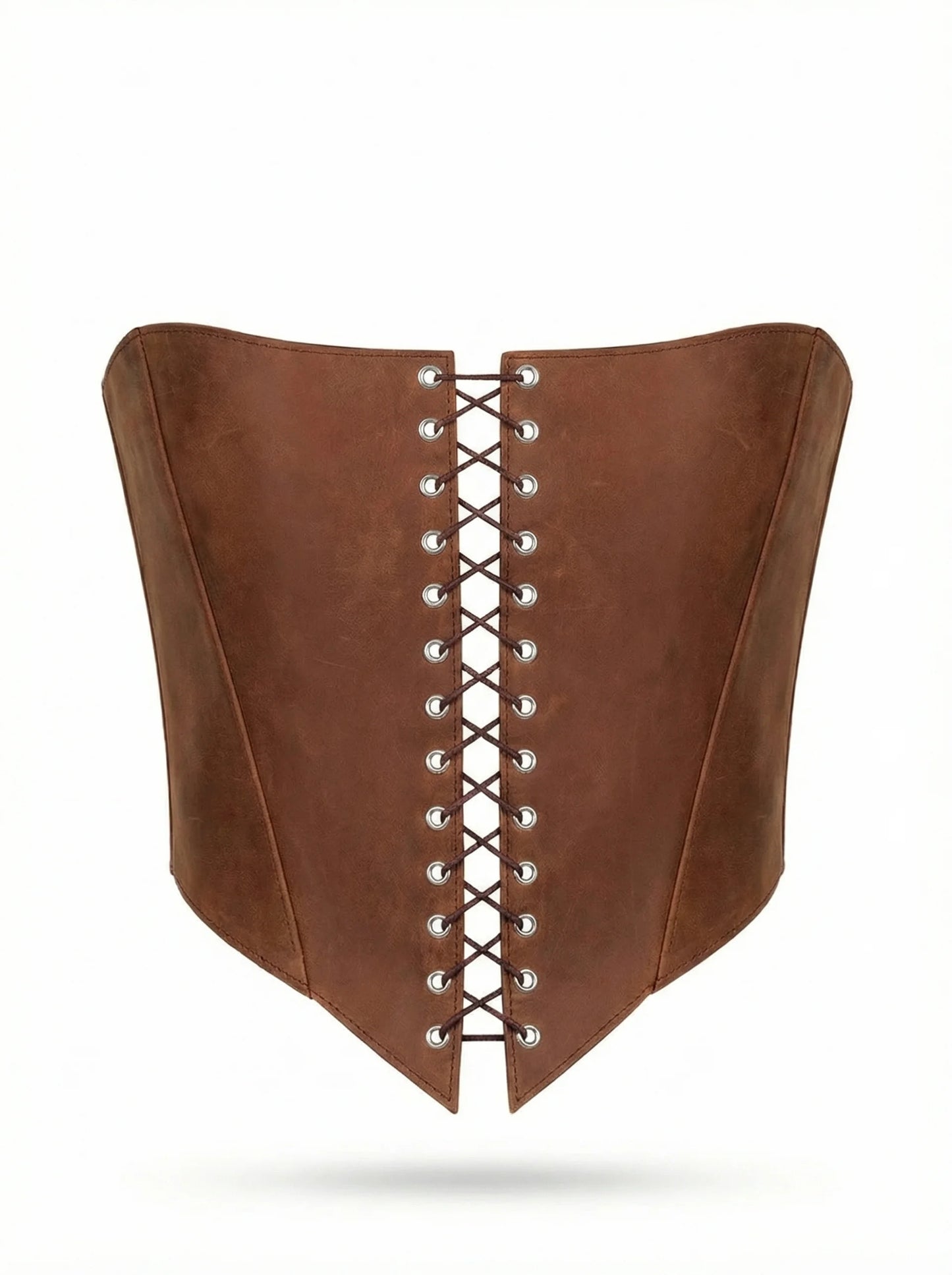 Cognac Leather corset top, overbust corset for rave outfit