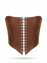 Cognac Leather corset top, overbust corset for rave outfit
