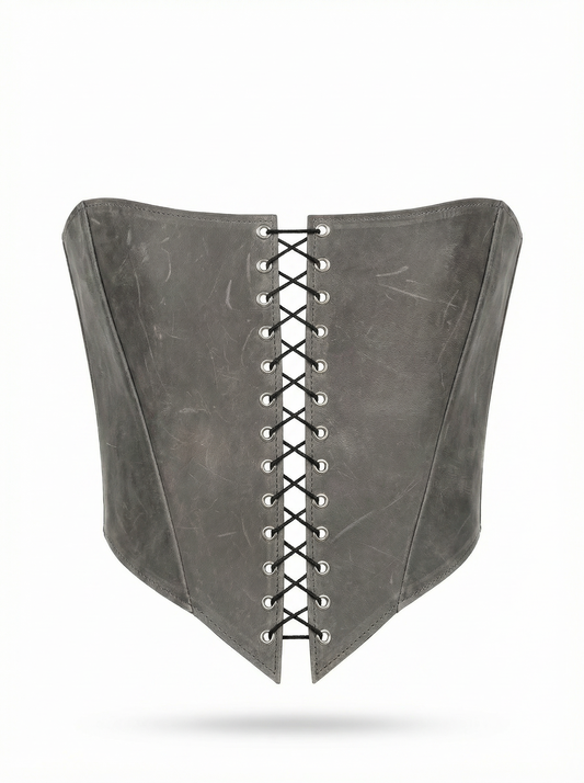 Gray Leather corset top, overbust corset for rave outfit