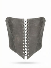 Gray Leather corset top, overbust corset for rave outfit