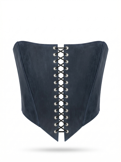 Blue Leather corset top, overbust corset for rave outfit