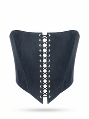 Blue Leather corset top, overbust corset for rave outfit