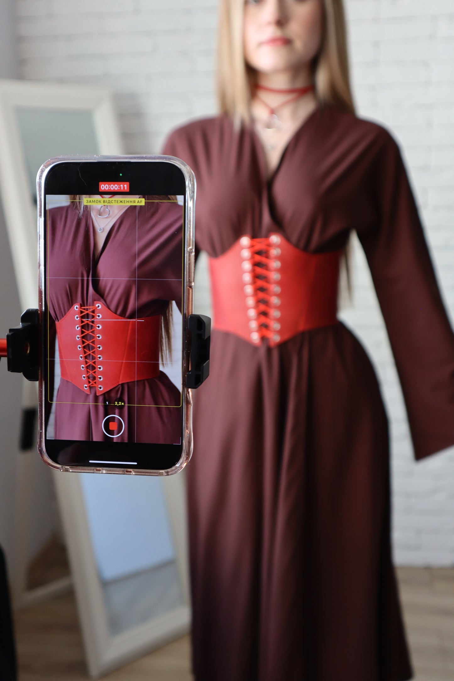 Red Leather underbust corset belt, Renaissance outfit