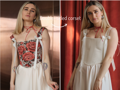 Reversible Red Flowers Renaissance Corset – Boned Jacquard Top