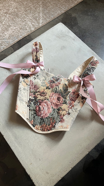 Reversible Pink Flowers Renaissance Corset – Boned Jacquard Top