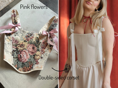 Reversible Pink Flowers Renaissance Corset – Boned Jacquard Top