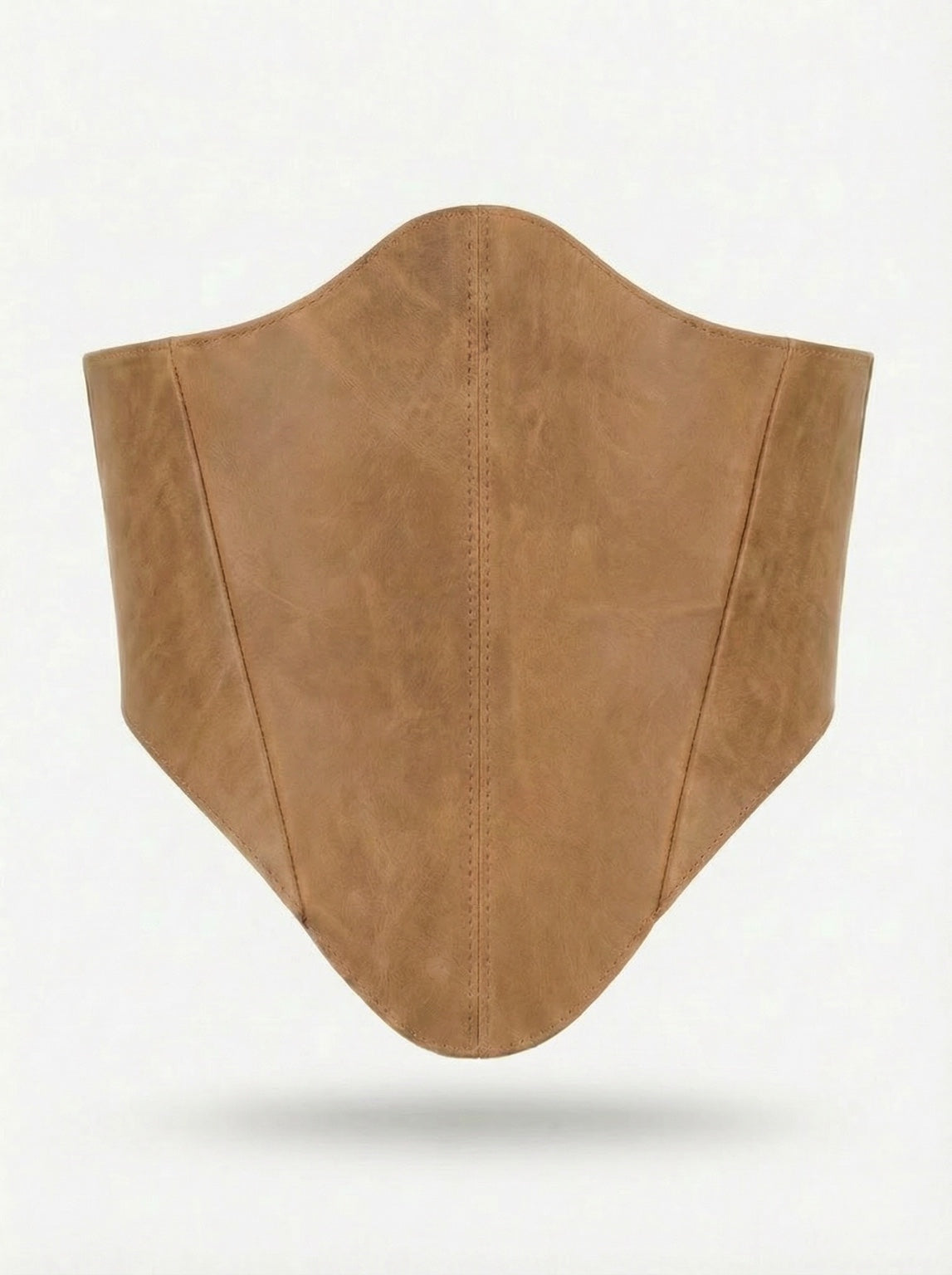 Beige long leather underbust corset belt on white background