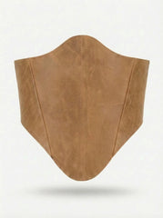 Beige Long Leather Underbust Corset Belt