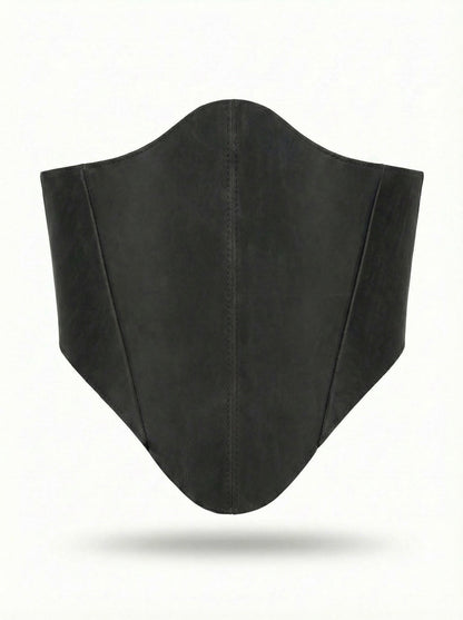 Black long leather underbust corset belt on white background