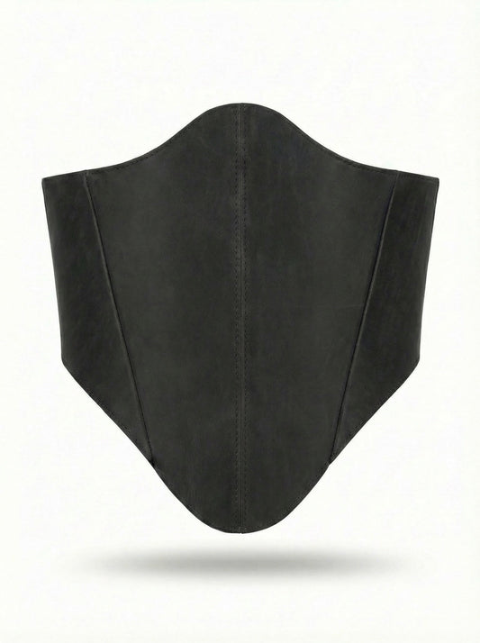 Black long leather underbust corset belt on white background